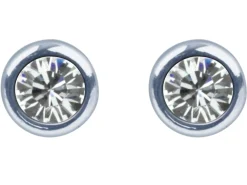 Sterling Silver Earrings April Birthstone 4mm Clear Crystal