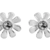 Sterling Silver Earrings Cubic Zirconia White Enamel Flower Stud