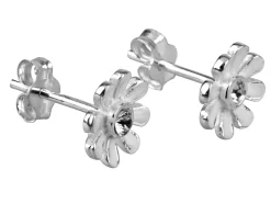 Sterling Silver Earrings Cubic Zirconia White Enamel Flower Stud