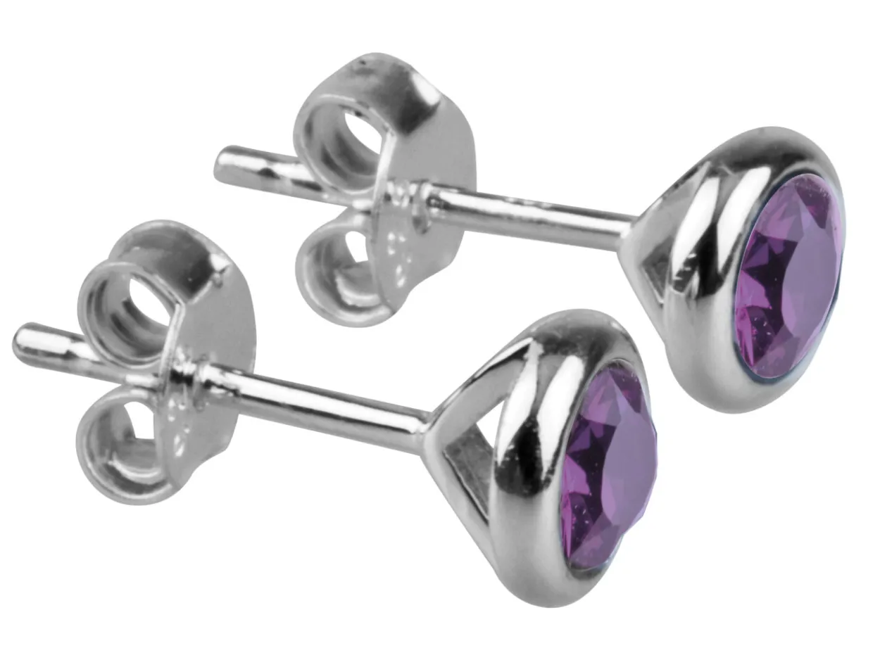 Sterling Silver Earrings February Birthstone 4mm Amethyst Crystal