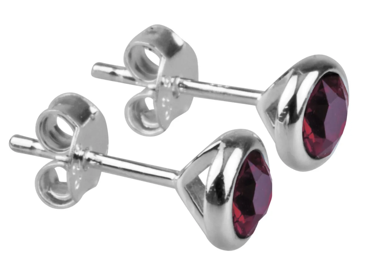 Sterling Silver Earrings July Birthstone 4mm Ruby Crystal