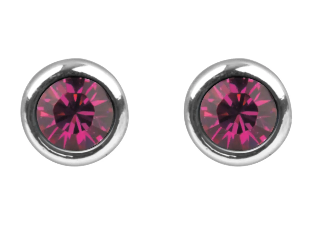 Sterling Silver Earrings July Birthstone 4mm Ruby Crystal