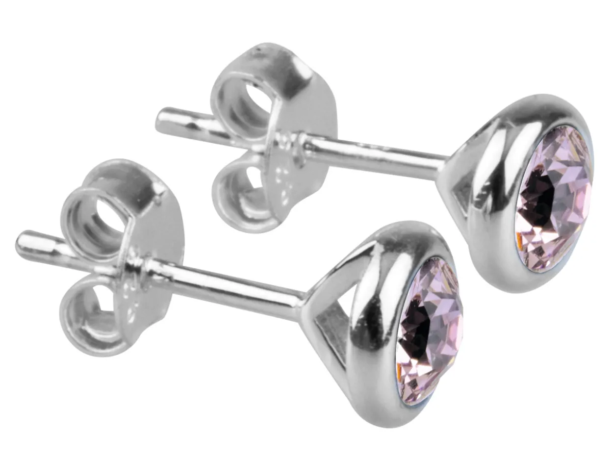 Sterling Silver Earrings June Birthstone 4mm Light Amethyst Crystal