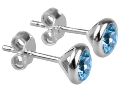 Sterling Silver Earrings March Birthstone 4mm Aqua Crystal