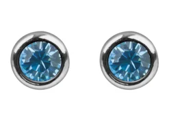 Sterling Silver Earrings March Birthstone 4mm Aqua Crystal
