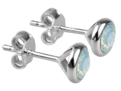 Sterling Silver Earrings October Birthstone 4mm White Opal Crystal