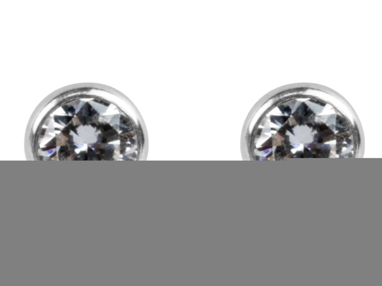 Sterling Silver Earrings Round 4mm Cubic Zirconia Bezel Stud