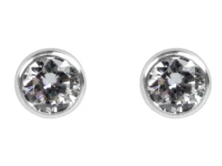 Sterling Silver Earrings Round 3mm Cubic Zirconia Bezel Stud