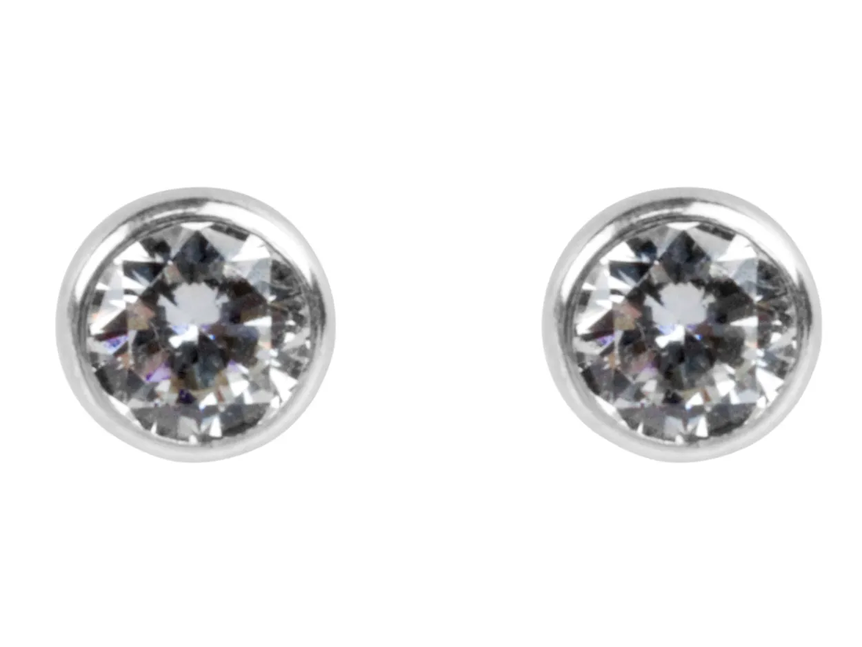 Sterling Silver Earrings Round 3mm Cubic Zirconia Bezel Stud