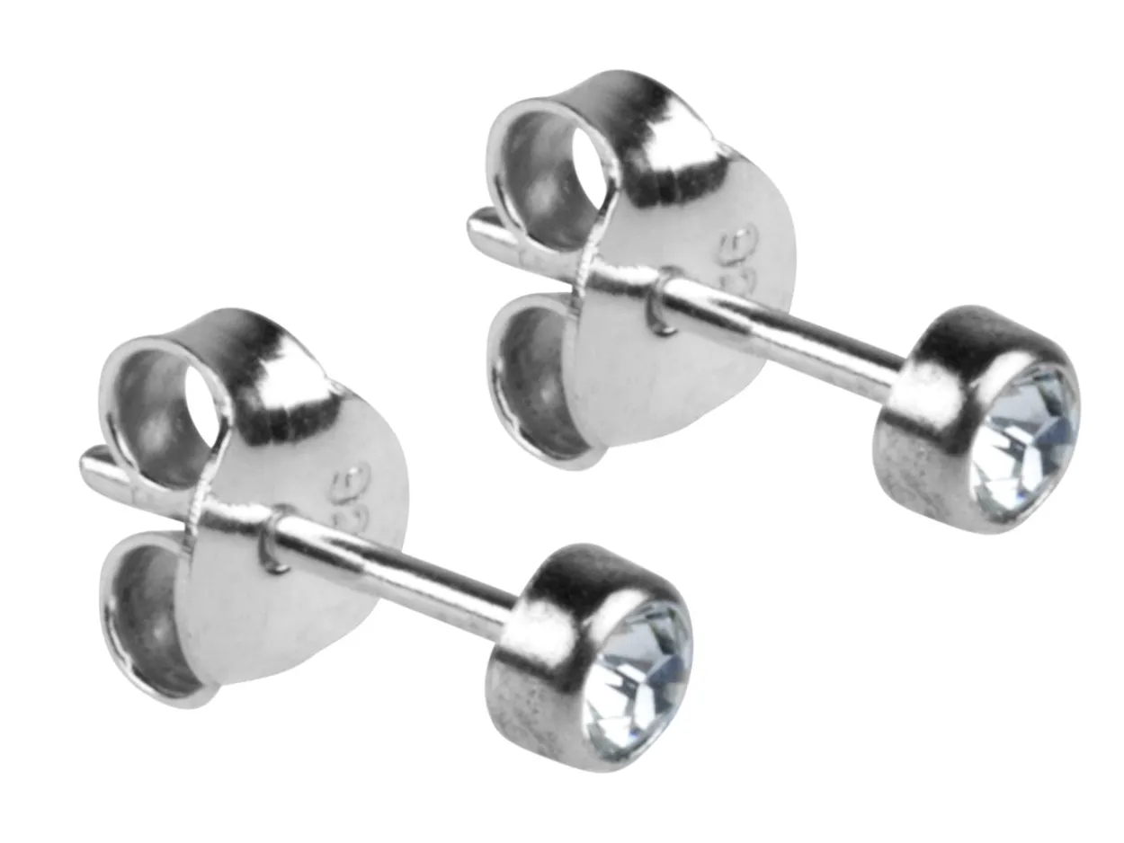 Sterling Silver Earrings Round 3mm Cubic Zirconia Bezel Stud