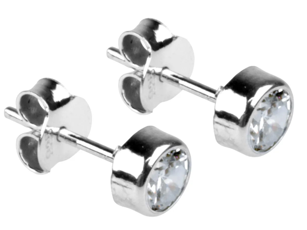 Sterling Silver Earrings Round 5mm Cubic Zirconia Bezel Stud