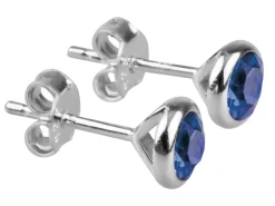 Sterling Silver Earrings September Birthstone 4mm Sapphire Crystal