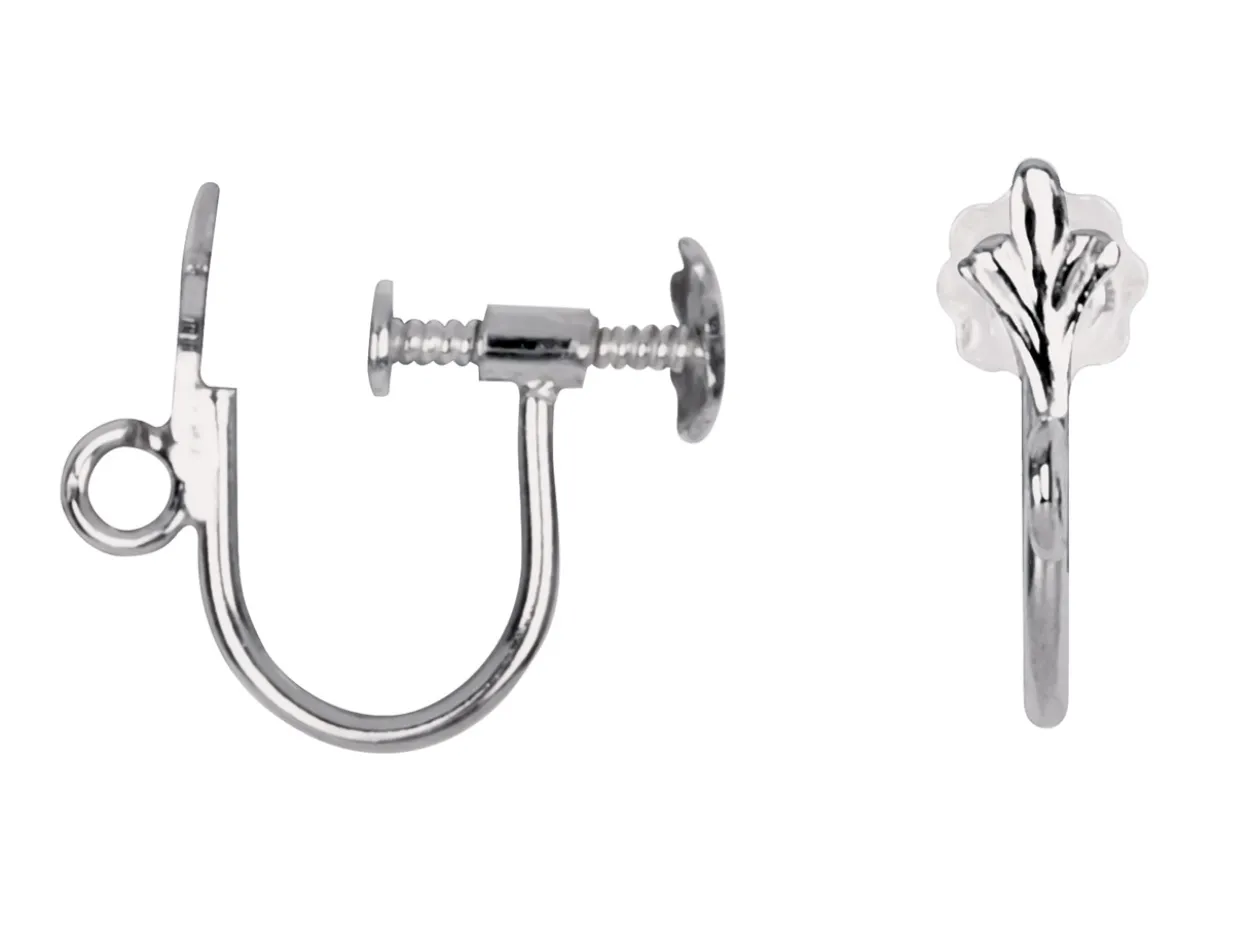 Sterling Silver Ear Screw For Drops, Pair, With Fleur De Lys Decoration,