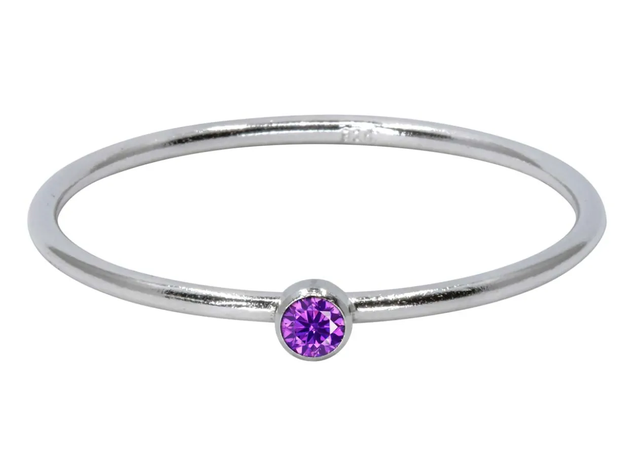 Sterling Silver February Birthstone Stacking Ring 2mm Amethyst Cubic Zirconia