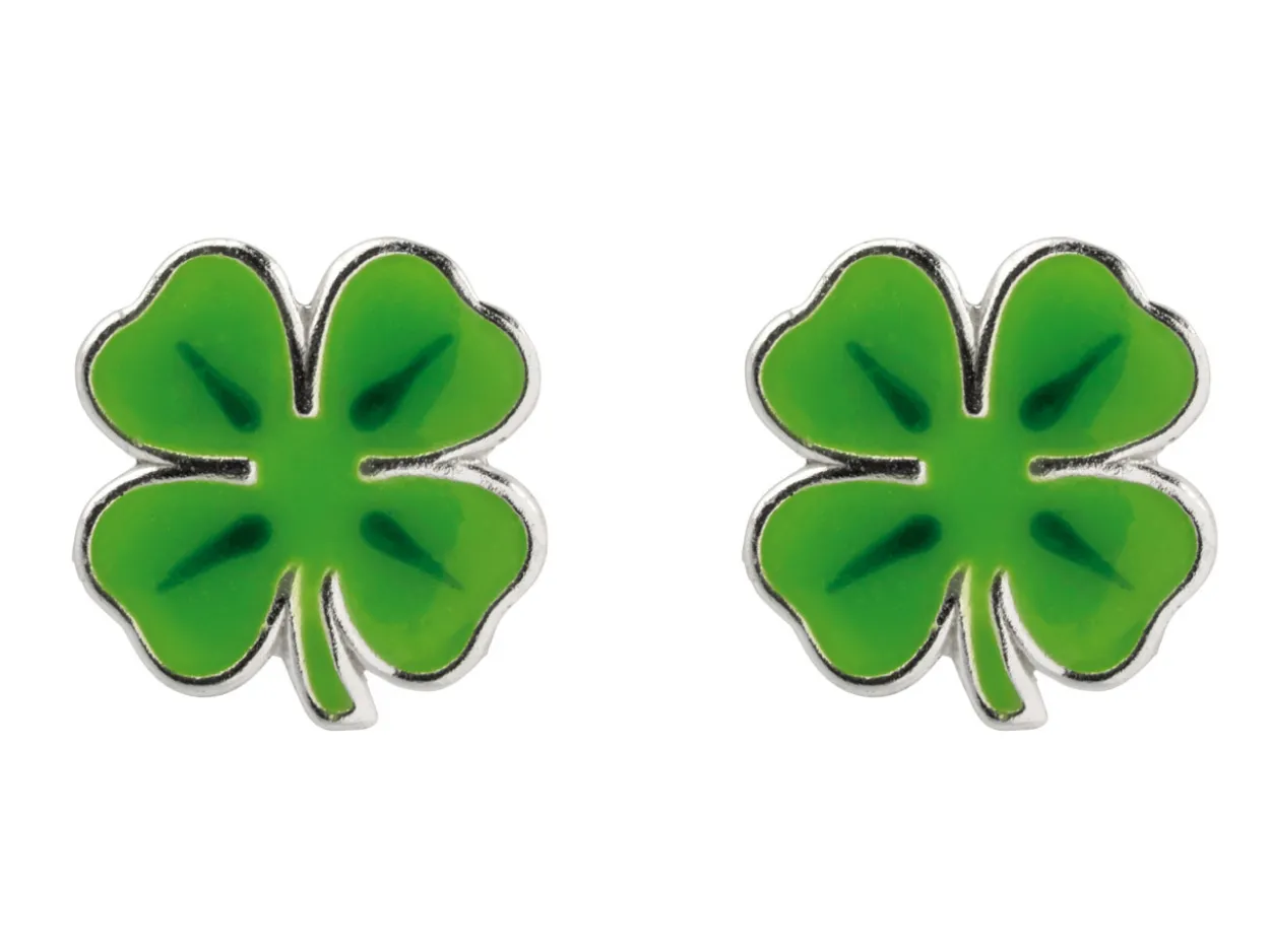 Sterling Silver Four Leaf Clover Enamel Stud Earrings