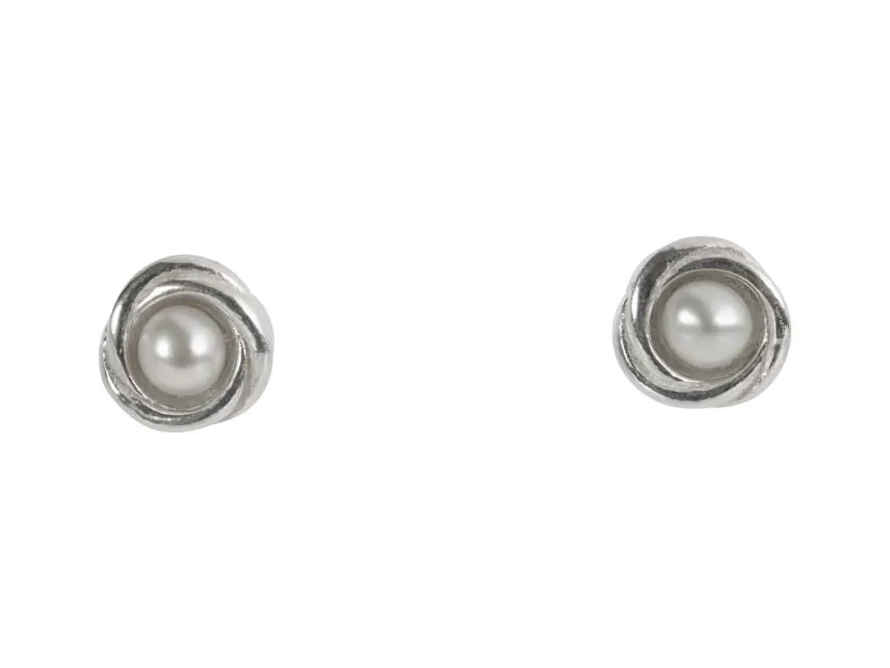 Sterling Silver Fresh Water Cultured Pearls Knot Stud Earrings