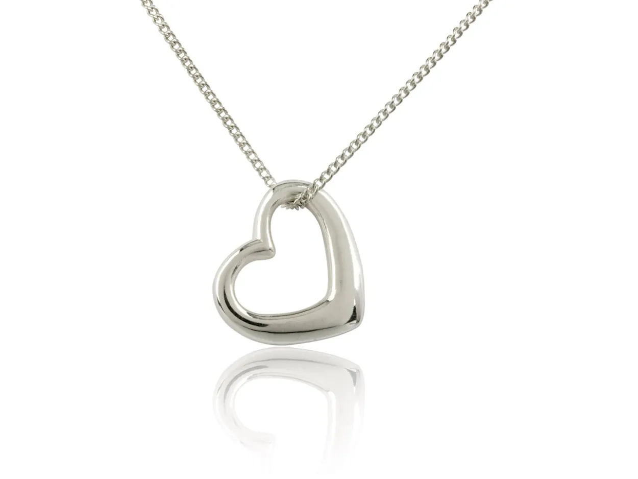 Sterling Silver Hanging Heart Pendant On 16"/40cm Chain