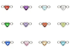 Sterling Silver Heart Birthstone Czbezel Connectors Set
