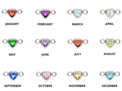 Sterling Silver Heart Birthstone Czbezel Connectors Set