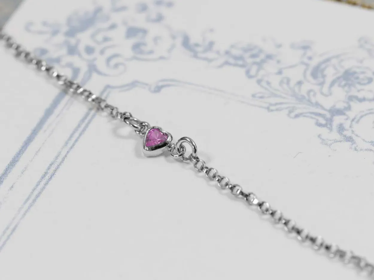 Sterling Silver Heart Birthstone Czbezel Connectors Set