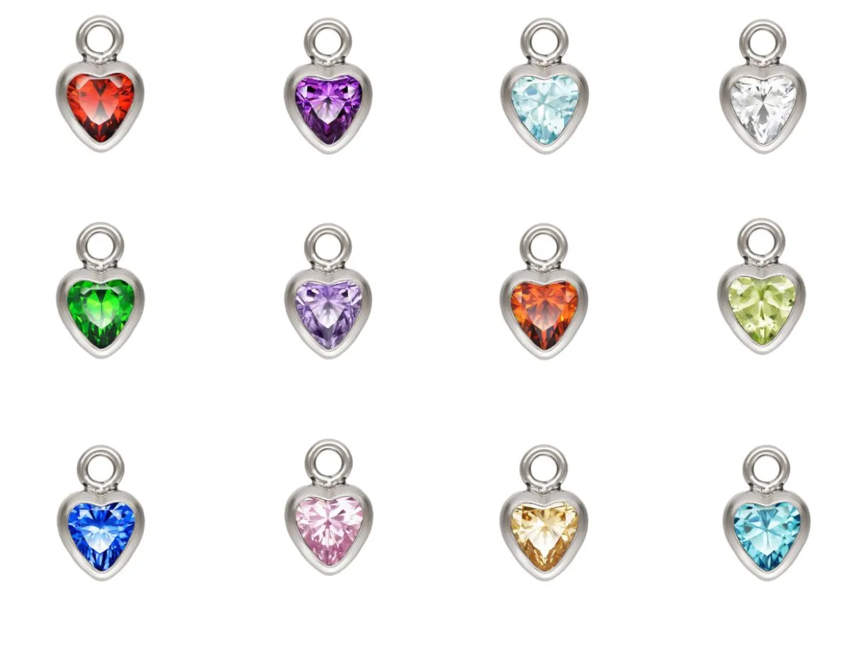 Sterling Silver Heart Birthstone Czbezel Drop Connectors Set