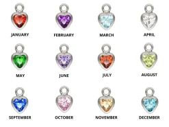 Sterling Silver Heart Birthstone Czbezel Drop Connectors Set