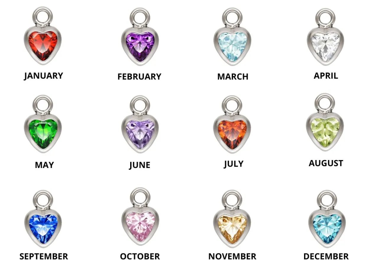 Sterling Silver Heart Birthstone Czbezel Drop Connectors Set