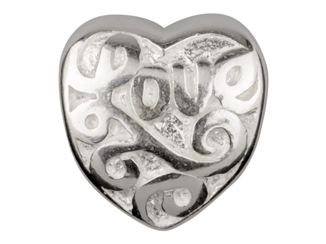 Sterling Silver Heart Charm Bead With 'love'