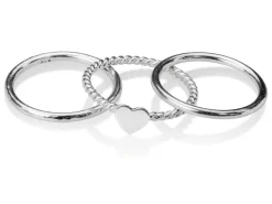 Sterling Silver Heart Design Three Stacking Rings, Size O