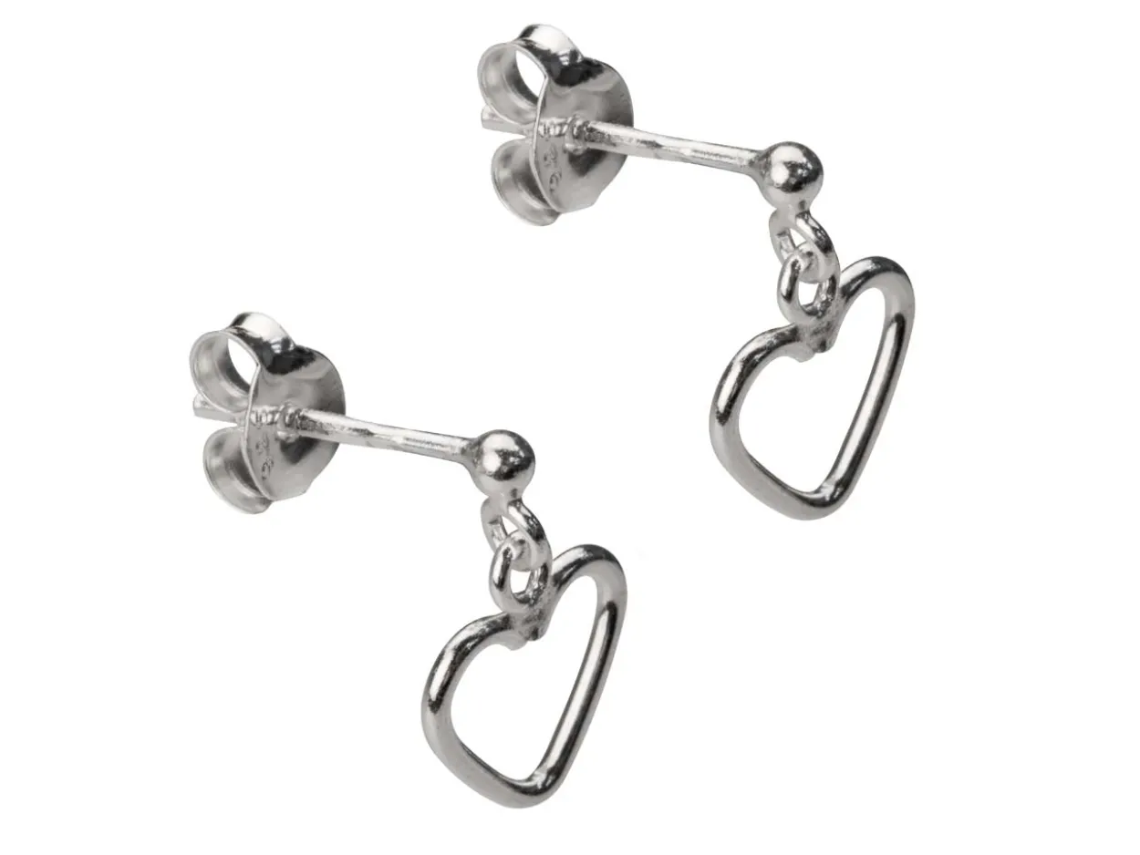 Sterling Silver Heart Design Drop Earrings