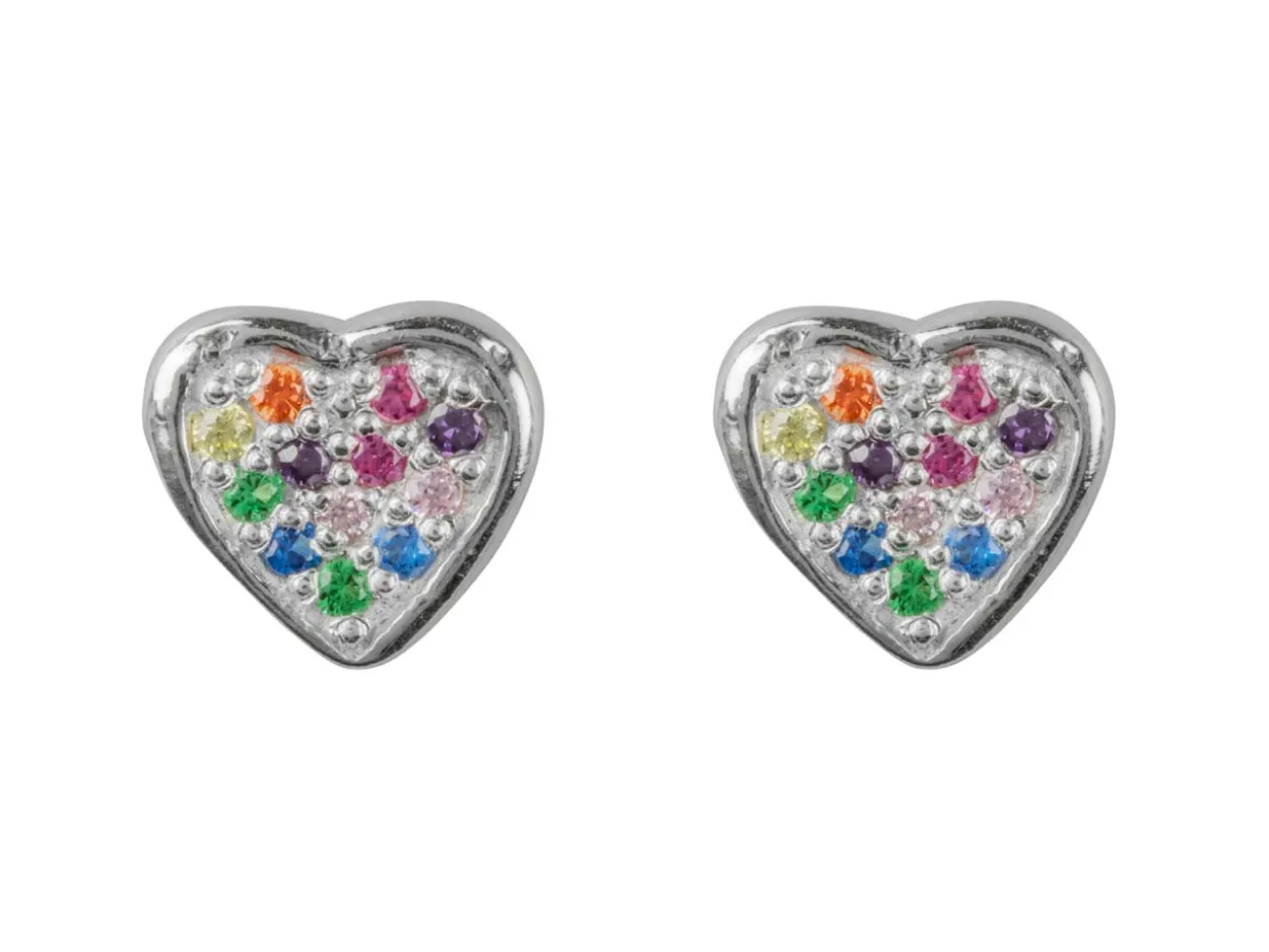 Sterling Silver Heart Design Earrings With Multicolour Cubic Zirconia