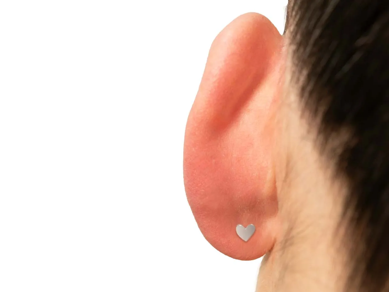 Sterling Silver Heart Labret Stud Earrings