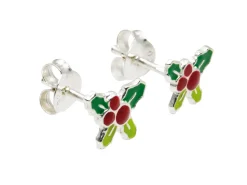 Sterling Silver Holly Design Stud Earrings