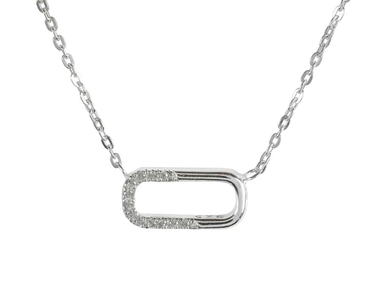 Sterling Silver Horizontal Large Link Stone Set Necklet 18"/45cm