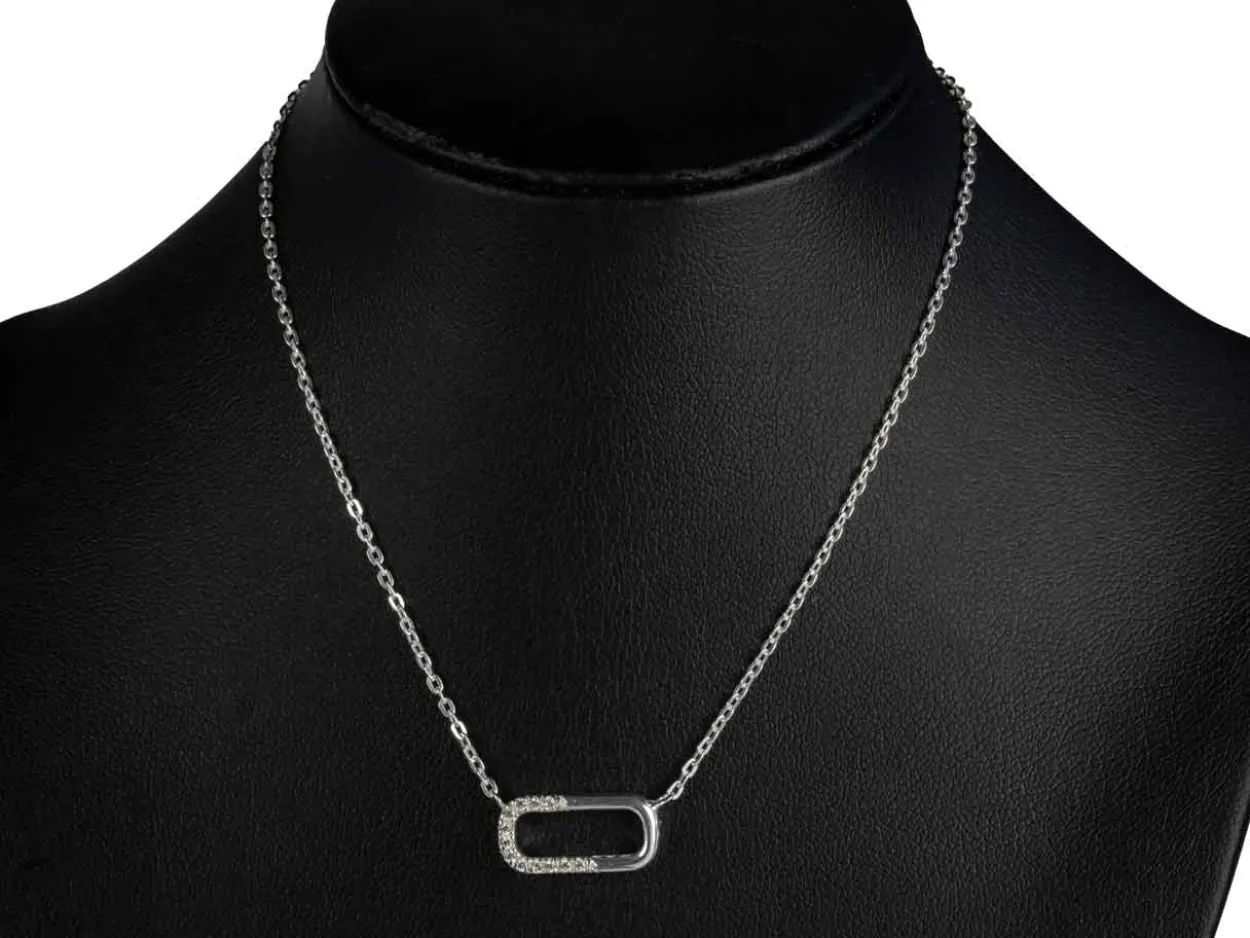 Sterling Silver Horizontal Large Link Stone Set Necklet 18"/45cm