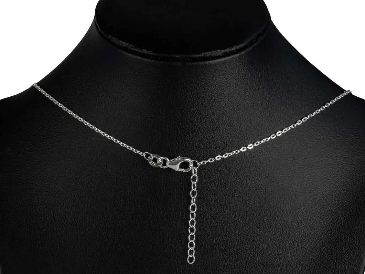 Sterling Silver Horizontal Large Link Stone Set Necklet 18"/45cm