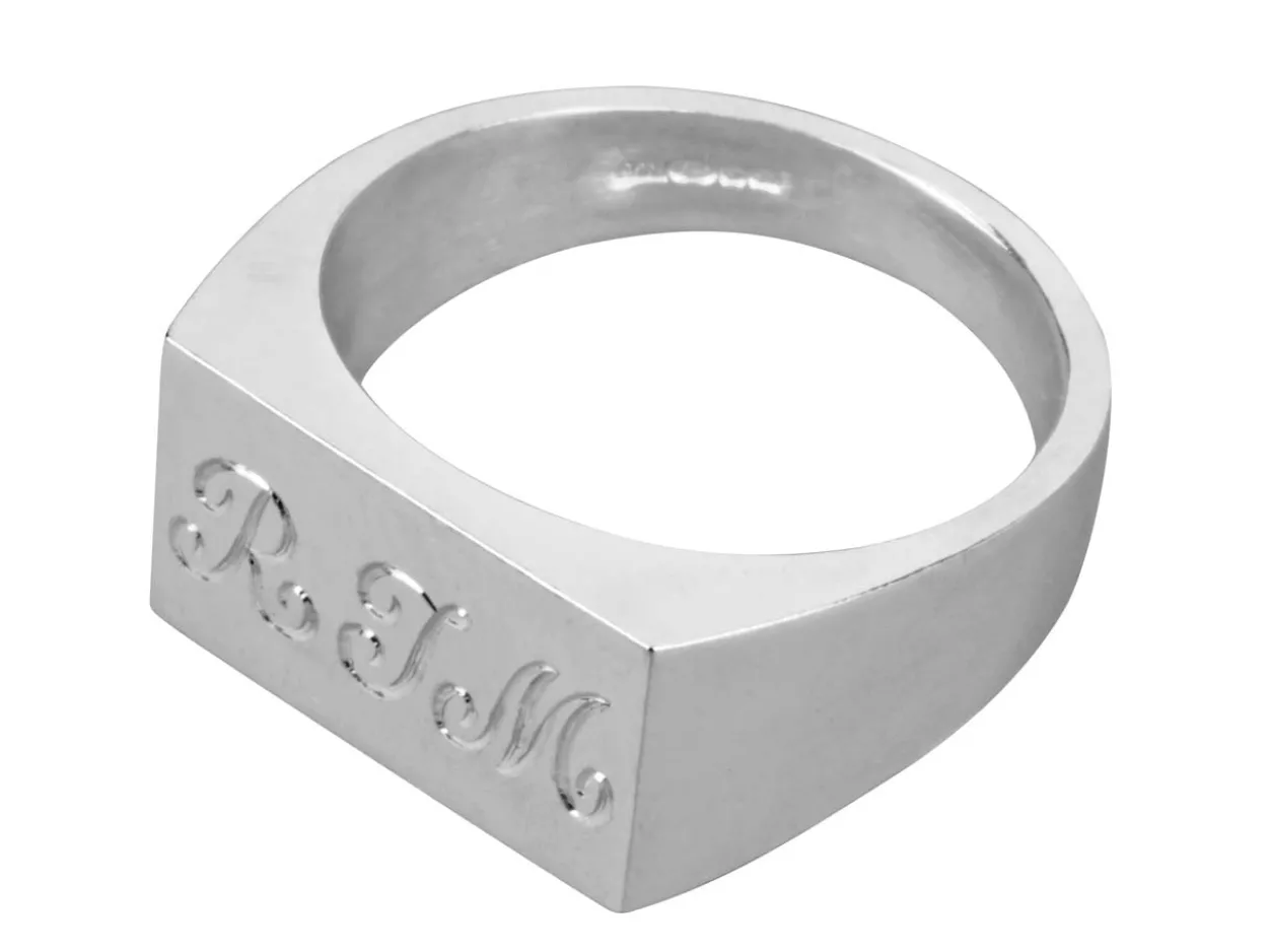 Sterling Silver Initial Rectangular Ring 14x9mm Hallmarked Head Depth 1.2mm Size O, 100% Recycled Silver