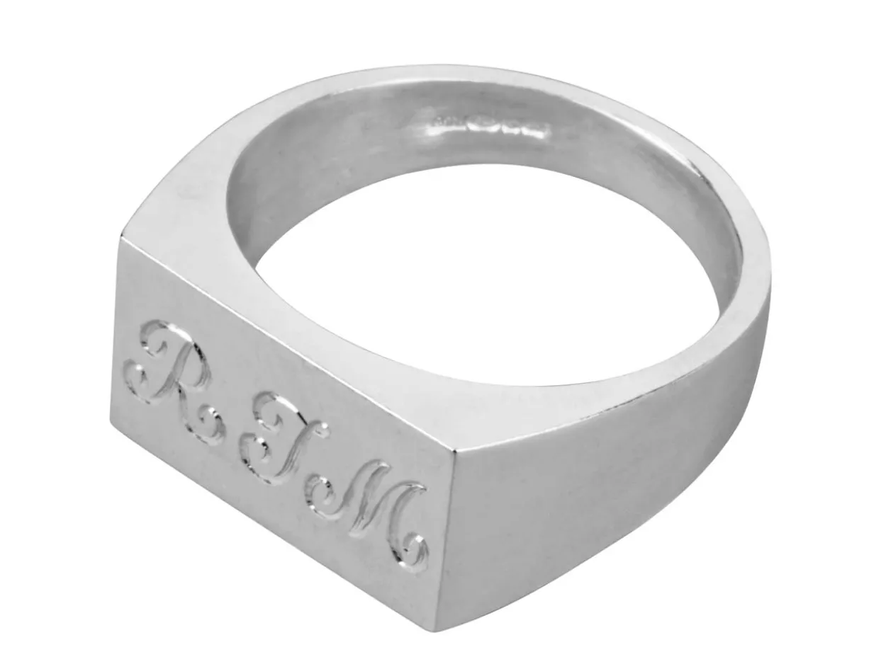 Sterling Silver Initial Rectangular Ring 14x7mm Hallmarked Head Depth 1.5mm Size L1/2, 100% Recycled Silver