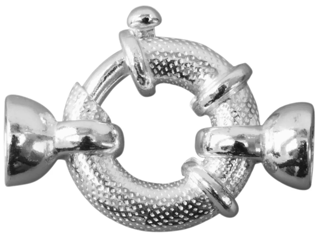 Sterling Silver Jumbo Bolt Ring 15mm, 2 Round Caps And Internal Bar Textured Finish