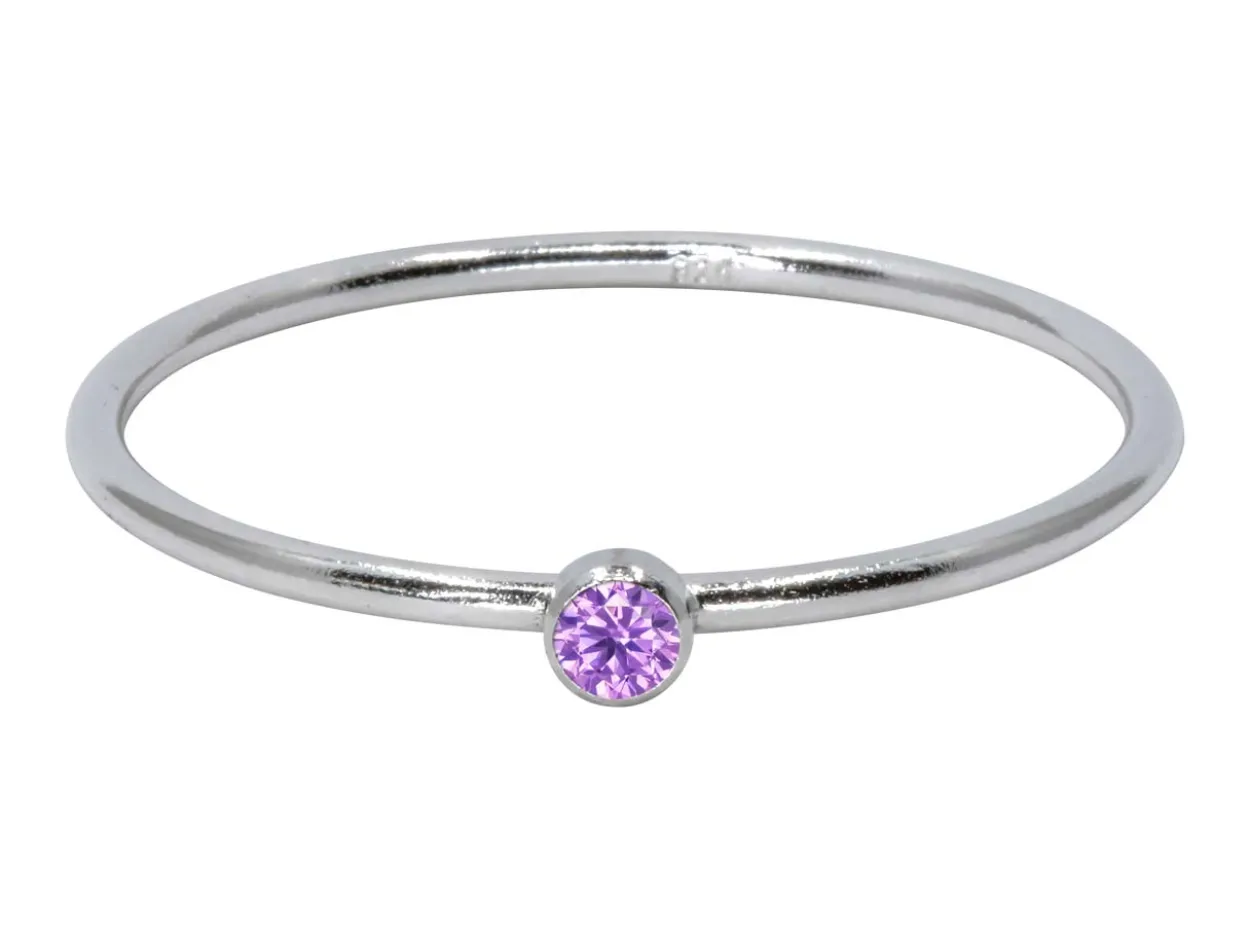 Sterling Silver June Birthstone Stacking Ring 2mm Light Amethyst Cubic Zirconia