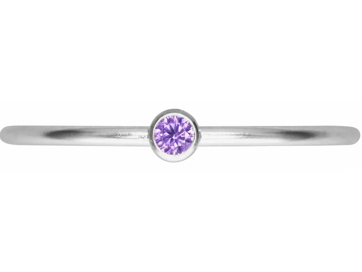 Sterling Silver June Birthstone Stacking Ring 2mm Light Amethyst Cubic Zirconia