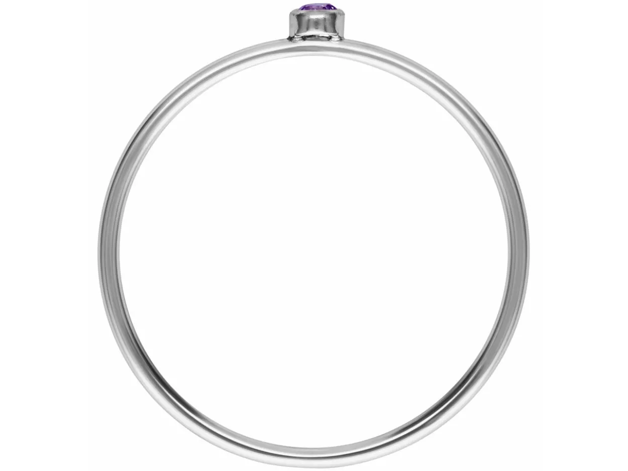 Sterling Silver June Birthstone Stacking Ring 2mm Light Amethyst Cubic Zirconia