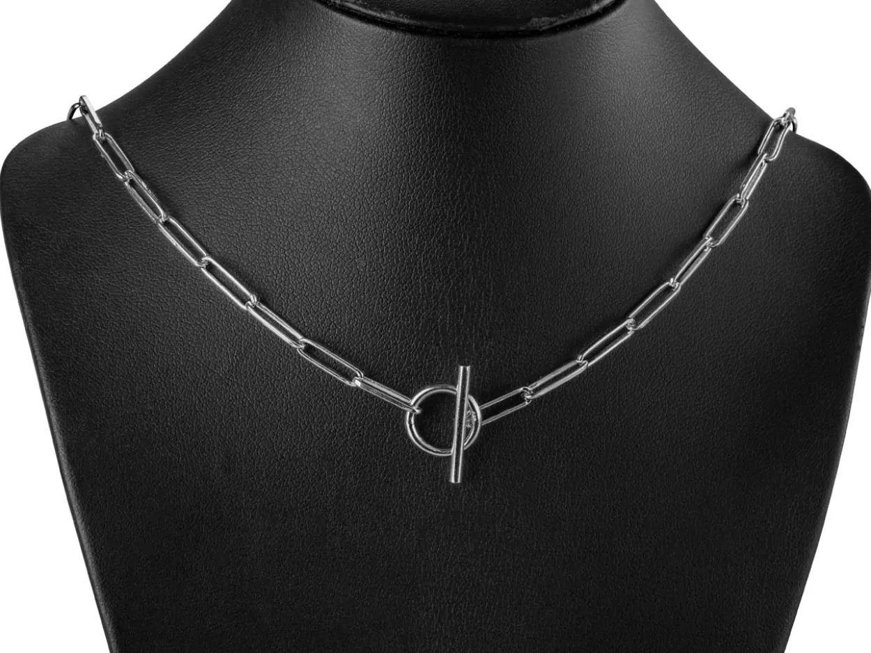 Sterling Silver Large Link Chain Design T-bar Necklet 18"/45cm