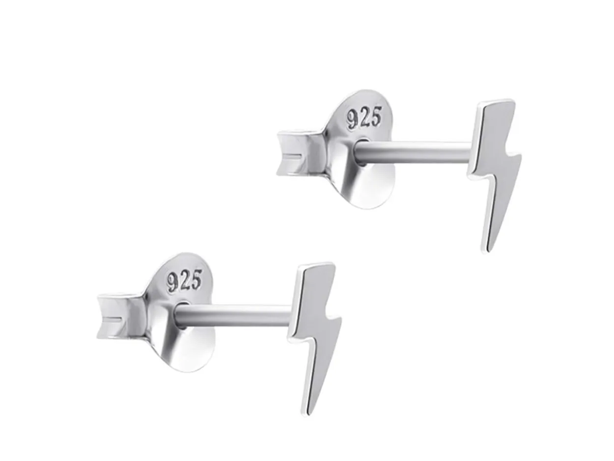 Sterling Silver Lightning Bolt Stud Earrings
