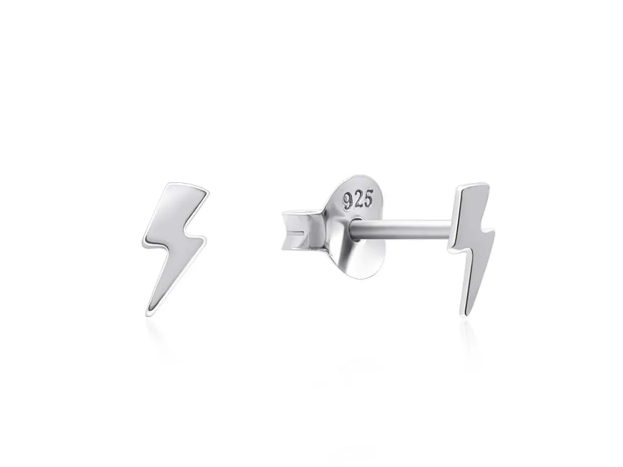Sterling Silver Lightning Bolt Stud Earrings