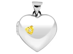 Sterling Silver Locket Gold Plated Diamond Set Heart