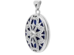 Sterling Silver Locket 21mm Filigree Oval Set With 0.005ct Diamond