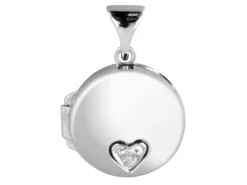 Sterling Silver Locket Round Diamond Set Heart