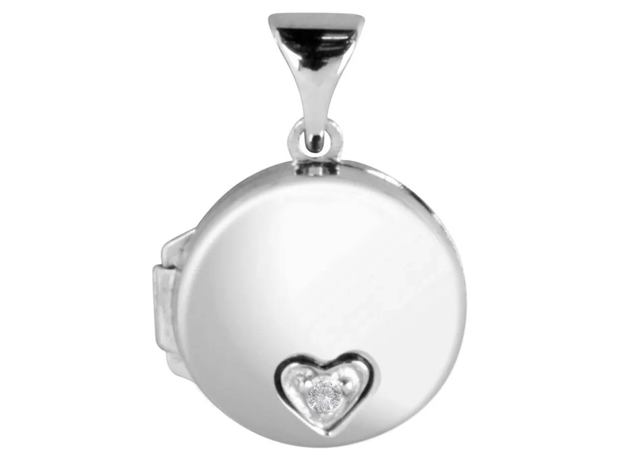 Sterling Silver Locket Round Diamond Set Heart