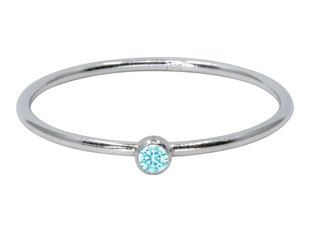 Sterling Silver March Birthstone Stacking Ring 2mm Aquamarine Cubic Zirconia